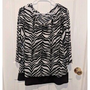 Black & White Zebra Print Flowy Tunic‎ Top Blouse Bold Chic Quiet Luxury Blouse
